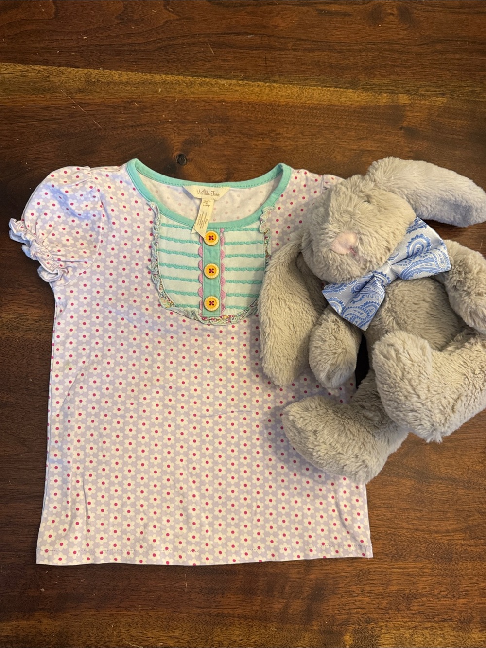 Matilda Jane Pink Floral Short Sleeve Tee with Mint Stripe Bib